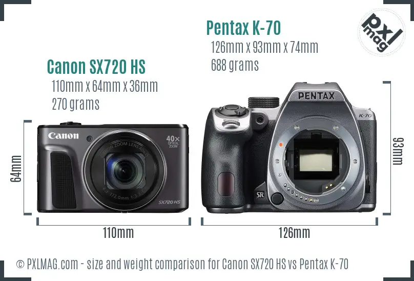 Canon SX720 HS vs Pentax K-70 size comparison