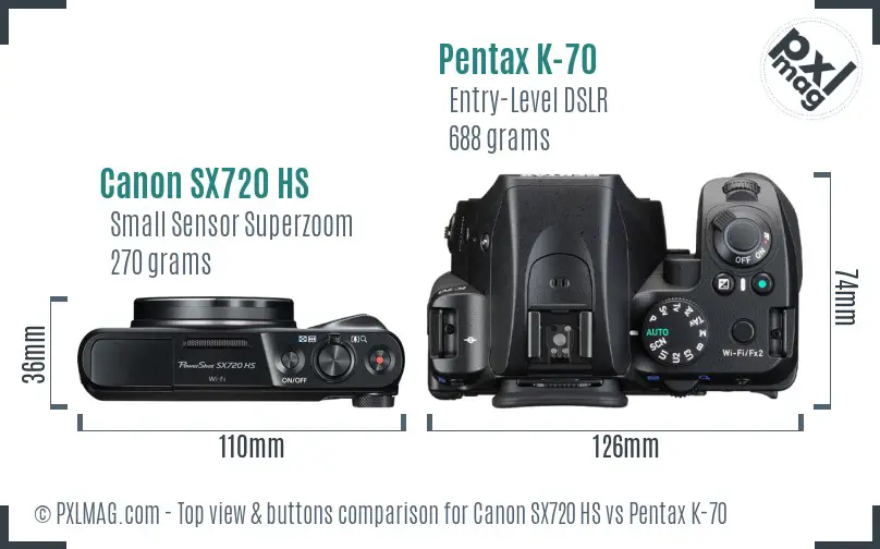 Canon SX720 HS vs Pentax K-70 top view buttons comparison