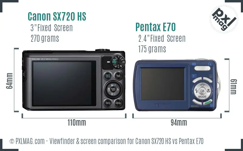 Canon SX720 HS vs Pentax E70 Screen and Viewfinder comparison Canon SX720 HS vs Pentax E70 Screen and Viewfinder comparison