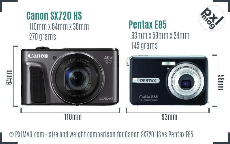 Canon SX720 HS vs Pentax E85 size comparison Canon SX720 HS vs Pentax E85 size comparison