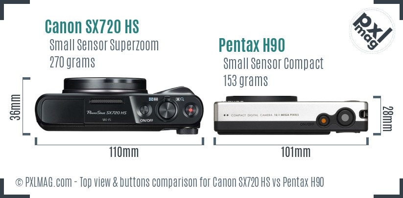 Canon SX720 HS vs Pentax H90 top view buttons comparison