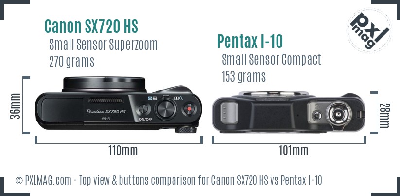 Canon SX720 HS vs Pentax I-10 top view buttons comparison