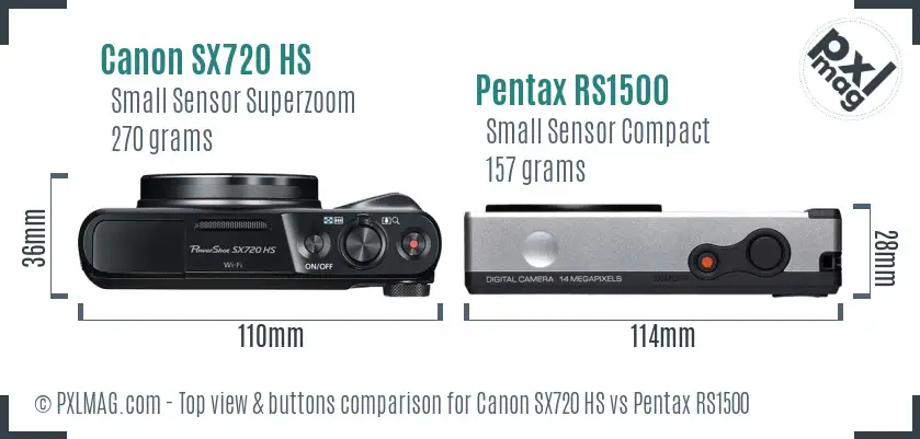 Canon SX720 HS vs Pentax RS1500 top view buttons comparison