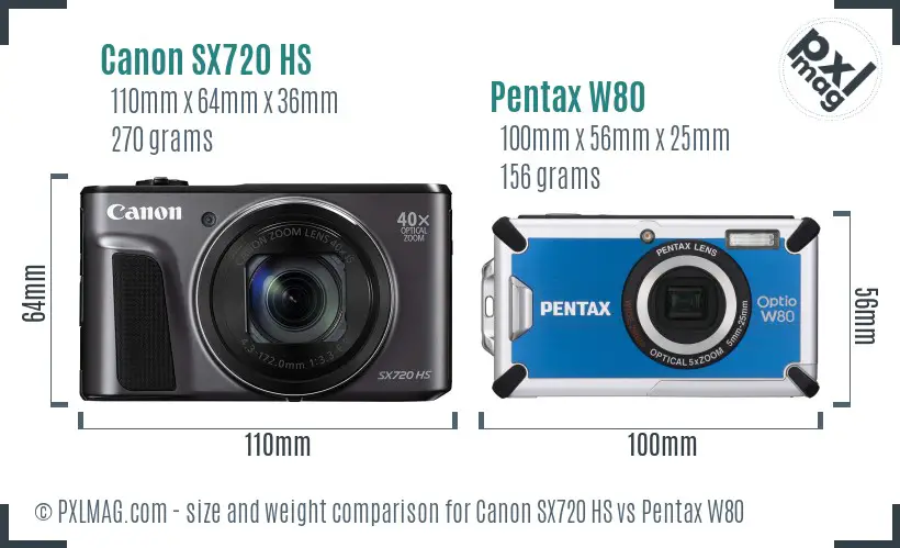 Canon SX720 HS vs Pentax W80 size comparison