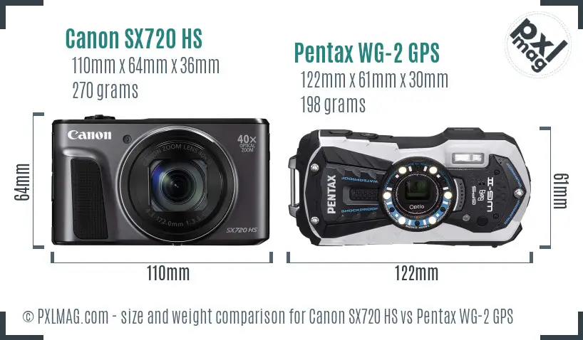 Canon SX720 HS vs Pentax WG-2 GPS size comparison Canon SX720 HS vs Pentax WG-2 GPS size comparison