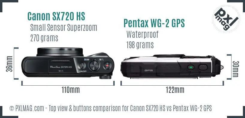 Canon SX720 HS vs Pentax WG-2 GPS top view buttons comparison Canon SX720 HS vs Pentax WG-2 GPS top view buttons comparison