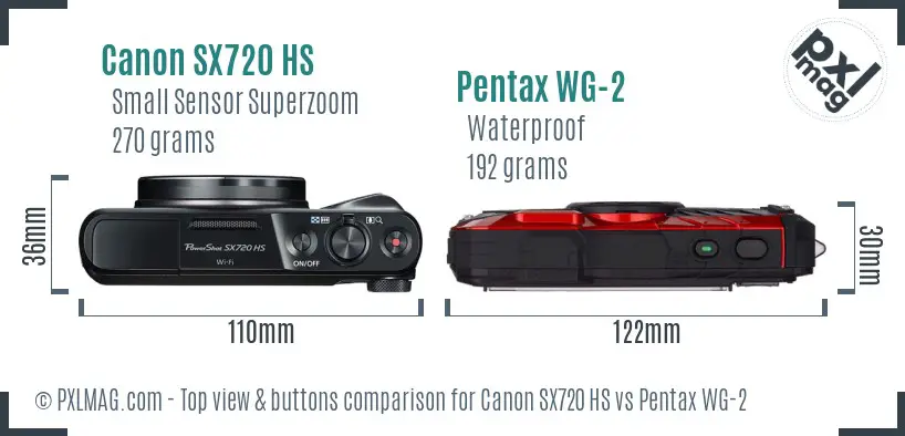 Canon SX720 HS vs Pentax WG-2 top view buttons comparison Canon SX720 HS vs Pentax WG-2 top view buttons comparison