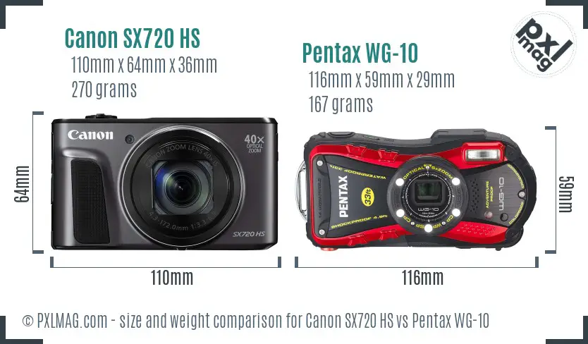 Canon SX720 HS vs Pentax WG-10 size comparison Canon SX720 HS vs Pentax WG-10 size comparison