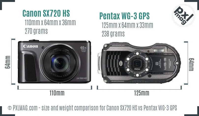 Canon SX720 HS vs Pentax WG-3 GPS size comparison Canon SX720 HS vs Pentax WG-3 GPS size comparison
