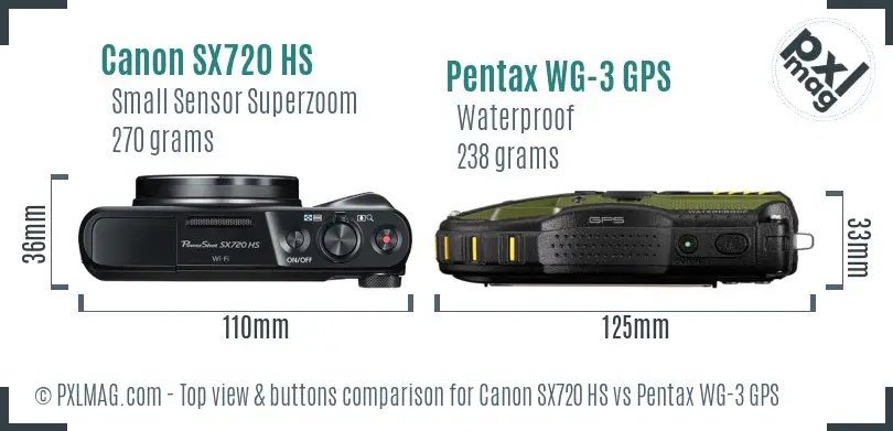 Canon SX720 HS vs Pentax WG-3 GPS top view buttons comparison Canon SX720 HS vs Pentax WG-3 GPS top view buttons comparison