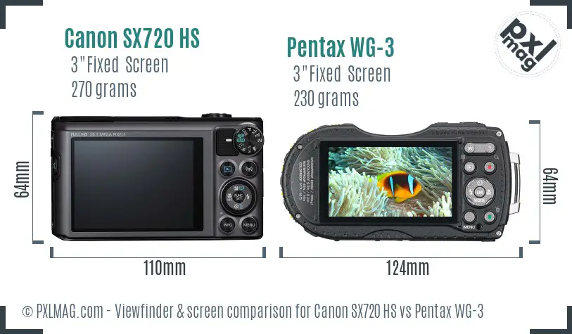 Canon SX720 HS vs Pentax WG-3 Screen and Viewfinder comparison