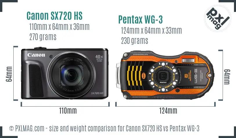 Canon SX720 HS vs Pentax WG-3 size comparison