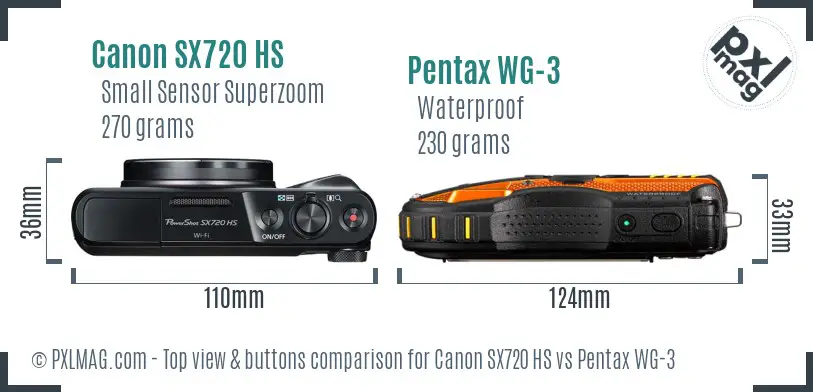 Canon SX720 HS vs Pentax WG-3 top view buttons comparison