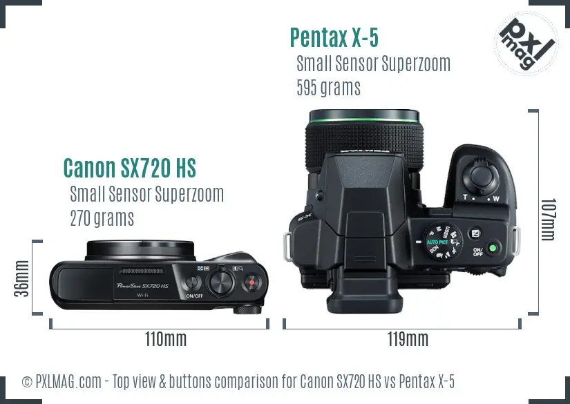 Canon SX720 HS vs Pentax X-5 top view buttons comparison