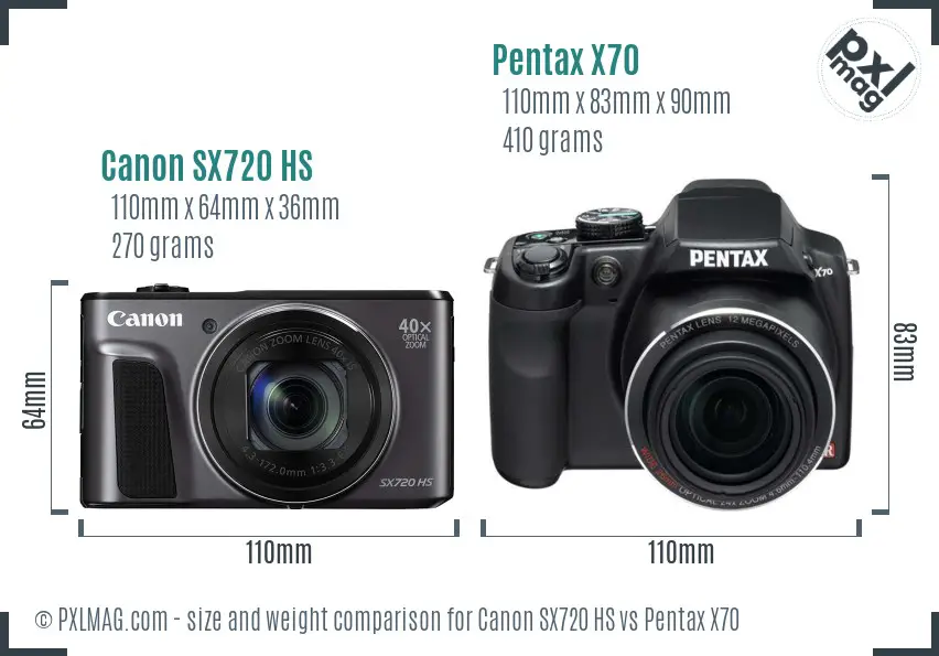 Canon SX720 HS vs Pentax X70 size comparison