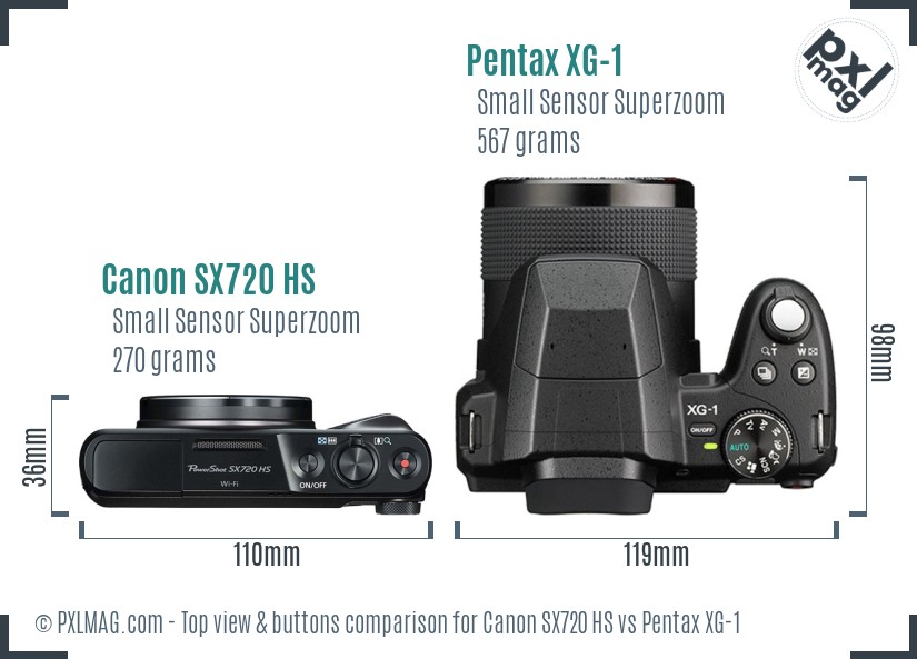 Canon SX720 HS vs Pentax XG-1 top view buttons comparison