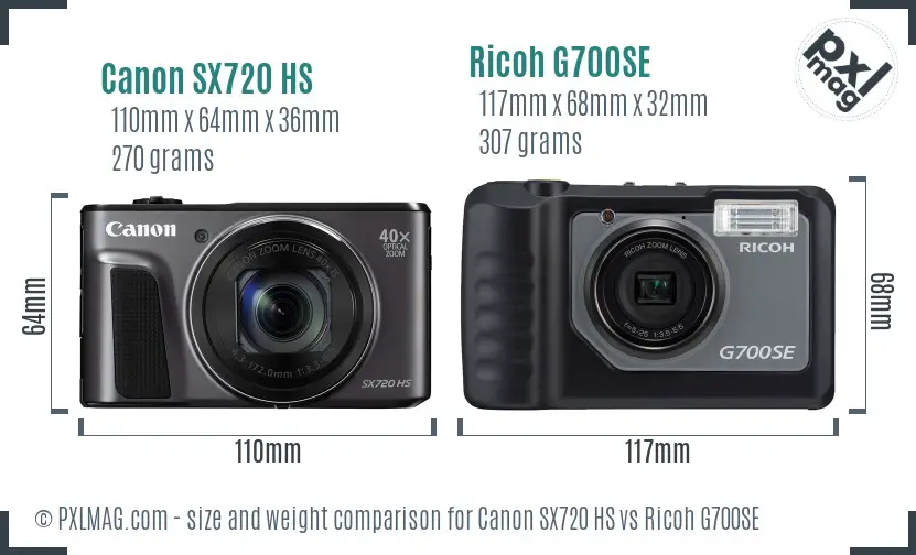 Canon SX720 HS vs Ricoh G700SE size comparison