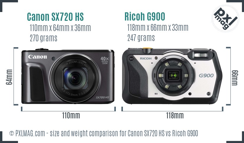Canon SX720 HS vs Ricoh G900 size comparison