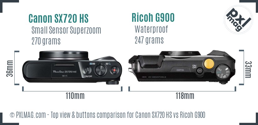 Canon SX720 HS vs Ricoh G900 top view buttons comparison