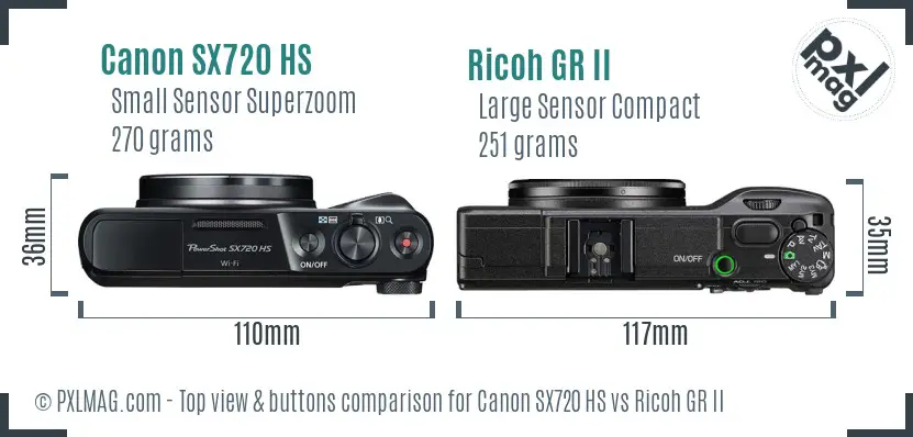Canon SX720 HS vs Ricoh GR II top view buttons comparison