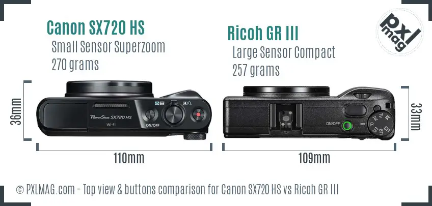 Canon SX720 HS vs Ricoh GR III top view buttons comparison