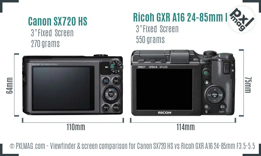 Canon SX720 HS vs Ricoh GXR A16 24-85mm F3.5-5.5 Screen and Viewfinder comparison Canon SX720 HS vs Ricoh GXR A16 24-85mm F3.5-5.5 Screen and Viewfinder comparison