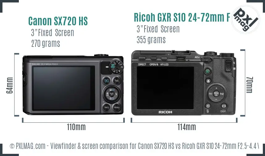 Canon SX720 HS vs Ricoh GXR S10 24-72mm F2.5-4.4 VC Screen and Viewfinder comparison Canon SX720 HS vs Ricoh GXR S10 24-72mm F2.5-4.4 VC Screen and Viewfinder comparison
