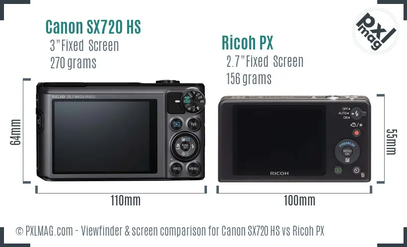 Canon SX720 HS vs Ricoh PX Screen and Viewfinder comparison