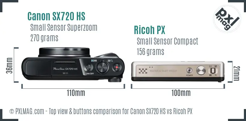 Canon SX720 HS vs Ricoh PX top view buttons comparison