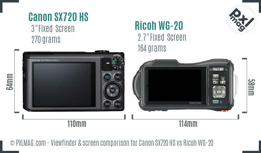 Canon SX720 HS vs Ricoh WG-20 Screen and Viewfinder comparison