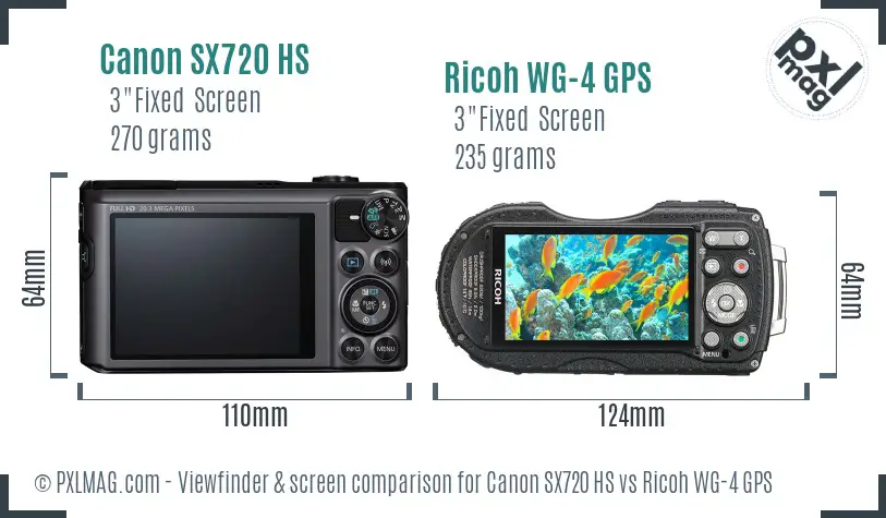 Canon SX720 HS vs Ricoh WG-4 GPS Screen and Viewfinder comparison