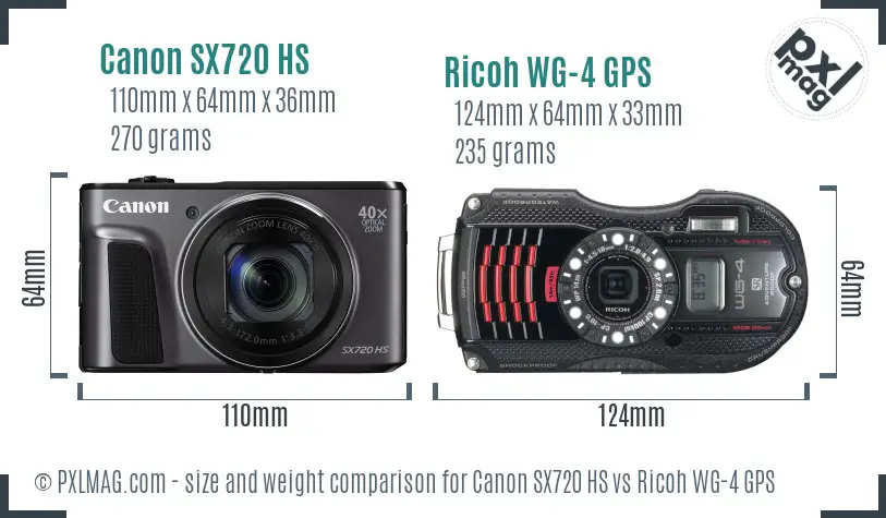 Canon SX720 HS vs Ricoh WG-4 GPS size comparison