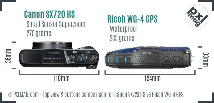 Canon SX720 HS vs Ricoh WG-4 GPS top view buttons comparison