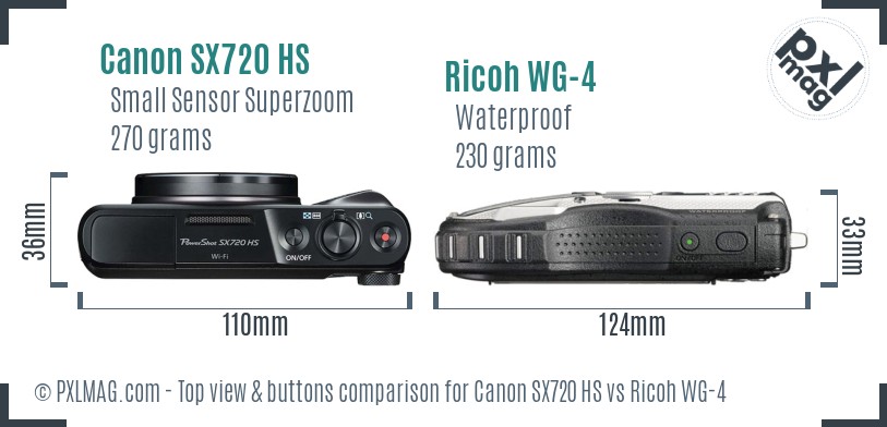 Canon SX720 HS vs Ricoh WG-4 top view buttons comparison
