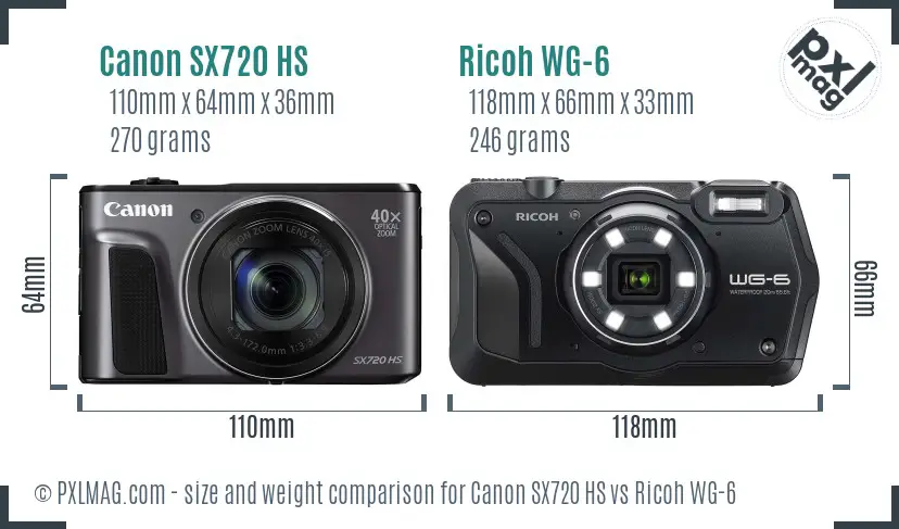 Canon SX720 HS vs Ricoh WG-6 size comparison