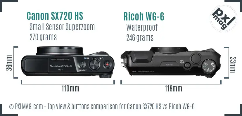 Canon SX720 HS vs Ricoh WG-6 top view buttons comparison