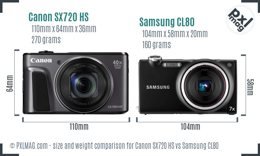 Canon SX720 HS vs Samsung CL80 size comparison