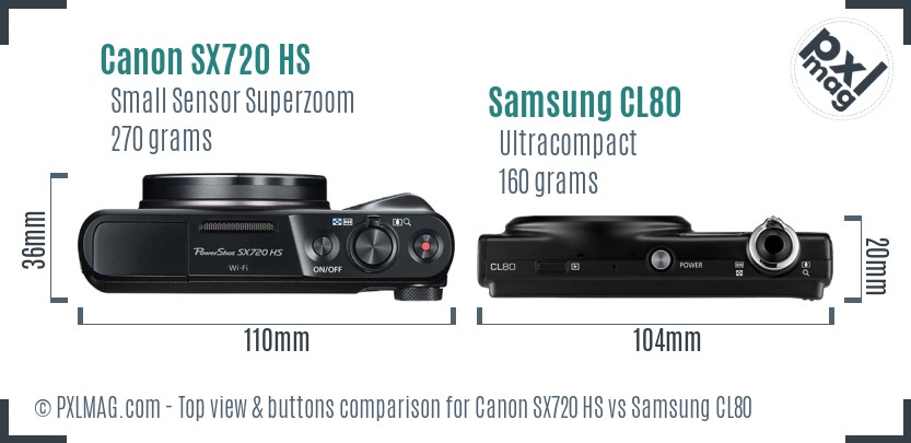 Canon SX720 HS vs Samsung CL80 top view buttons comparison