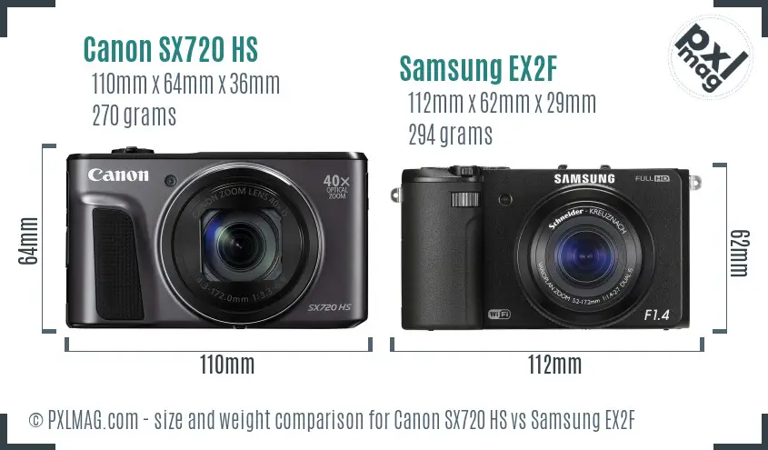 Canon SX720 HS vs Samsung EX2F size comparison Canon SX720 HS vs Samsung EX2F size comparison