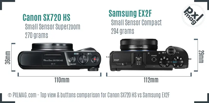 Canon SX720 HS vs Samsung EX2F top view buttons comparison