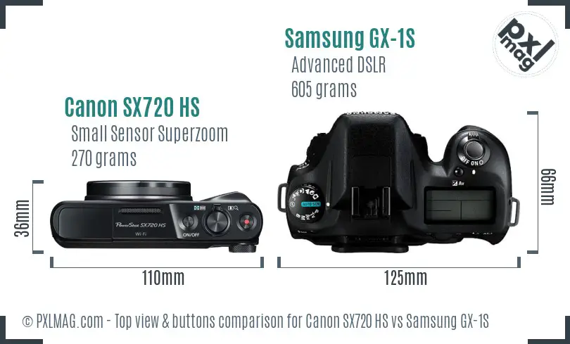 Canon SX720 HS vs Samsung GX-1S top view buttons comparison
