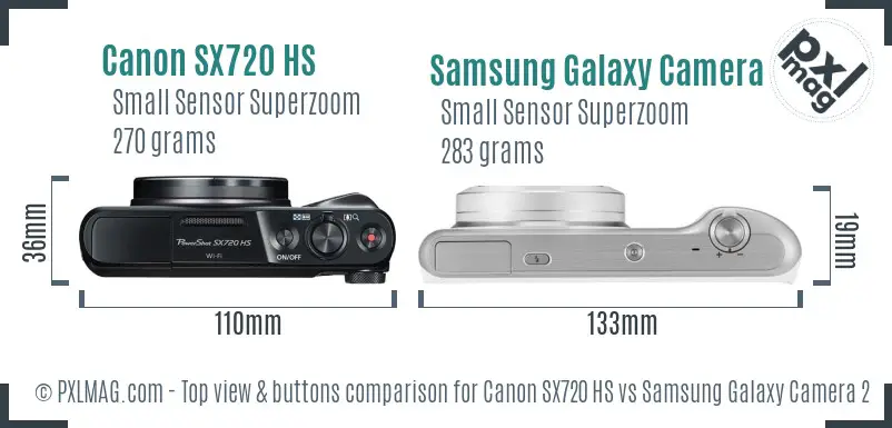 Canon SX720 HS vs Samsung Galaxy Camera 2 top view buttons comparison