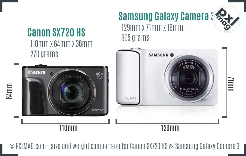 Canon SX720 HS vs Samsung Galaxy Camera 3G size comparison