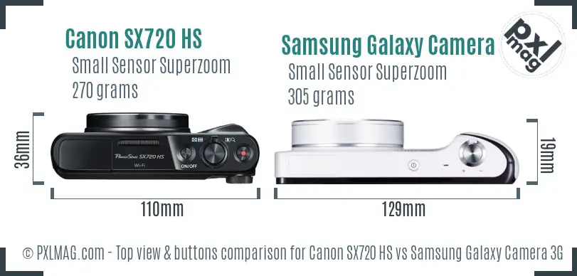 Canon SX720 HS vs Samsung Galaxy Camera 3G top view buttons comparison