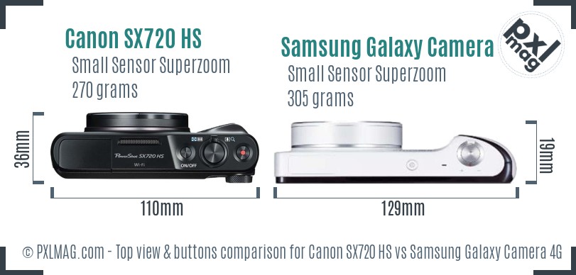 Canon SX720 HS vs Samsung Galaxy Camera 4G top view buttons comparison