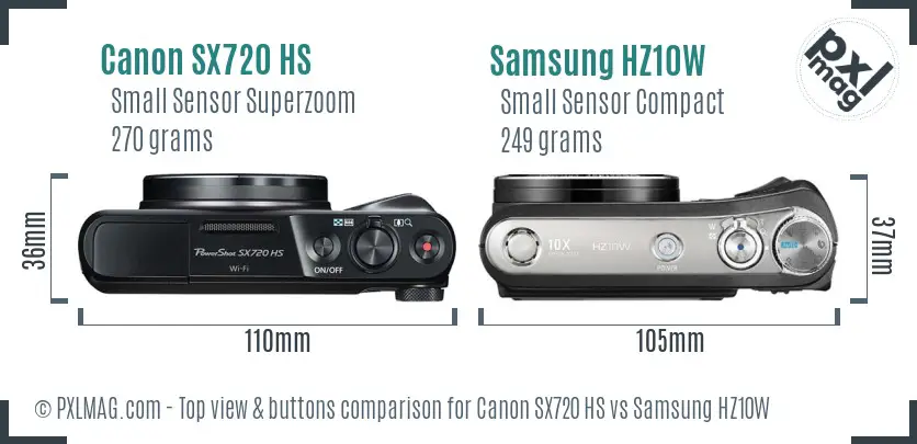 Canon SX720 HS vs Samsung HZ10W top view buttons comparison