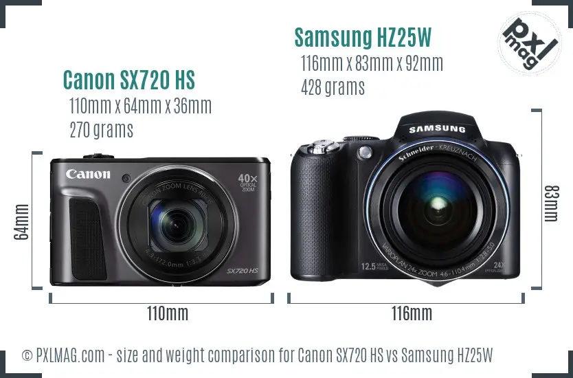 Canon SX720 HS vs Samsung HZ25W size comparison