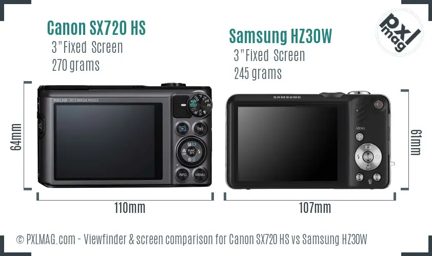 Canon SX720 HS vs Samsung HZ30W Screen and Viewfinder comparison Canon SX720 HS vs Samsung HZ30W Screen and Viewfinder comparison