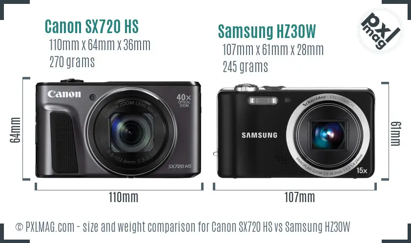 Canon SX720 HS vs Samsung HZ30W size comparison Canon SX720 HS vs Samsung HZ30W size comparison