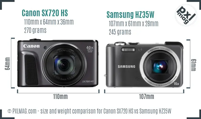 Canon SX720 HS vs Samsung HZ35W size comparison